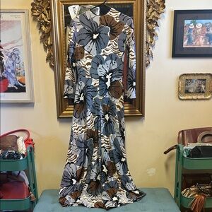 Vintage Floral Jumpsuit in Blue, Brown & White